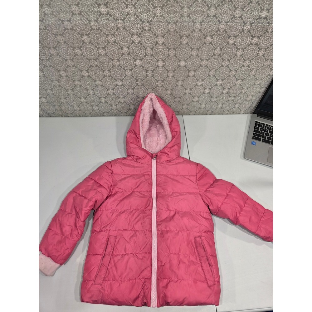 Kids‎ Pink Puffer Jacket Fleece Lined Hood Full Zip Swiss Tech Size 4T